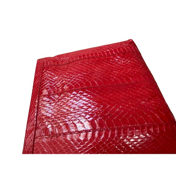 SAKS FIFTH AVENUE Vintage Red Eel Skin Clutch Handbag - Picture 3 of 9